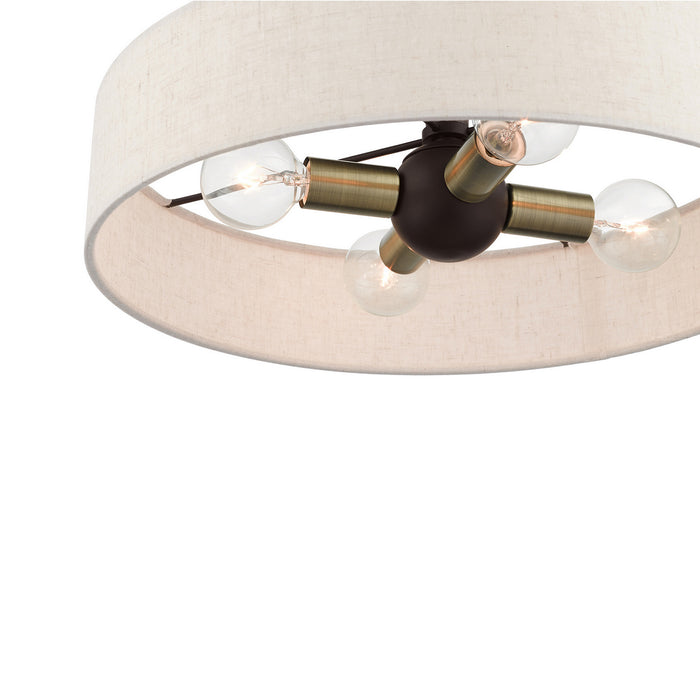 Livex Lighting 46037-07 Four Light Semi Flush Mount, Bronze w/ Antique Brasss