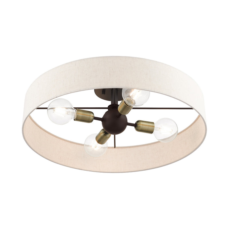 Livex Lighting 46038-07 Four Light Semi Flush Mount, Bronze w/ Antique Brasss