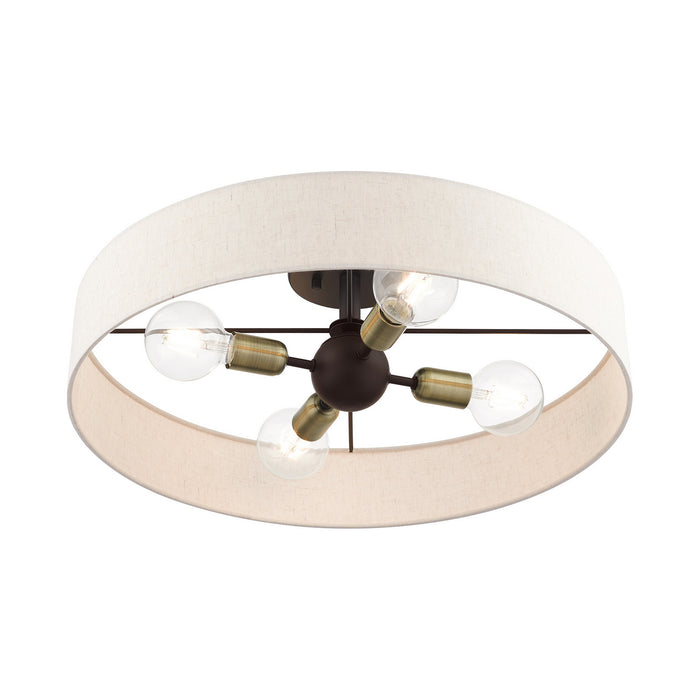 Livex Lighting 46038-07 Four Light Semi Flush Mount, Bronze w/ Antique Brasss