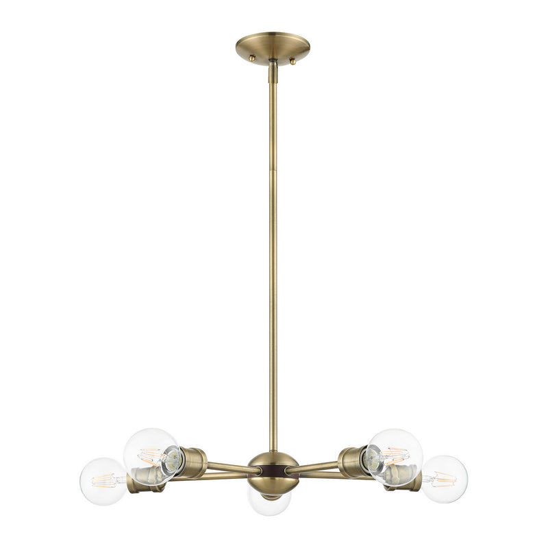 Livex Lighting 46135-01 Five Light Chandelier, Antique Brass w/ Bronzes