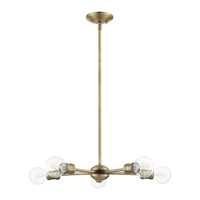 Livex Lighting 46135-01 Five Light Chandelier, Antique Brass w/ Bronzes