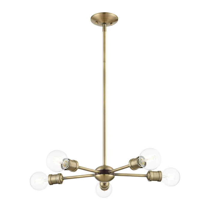 Livex Lighting 46135-01 Five Light Chandelier, Antique Brass w/ Bronzes
