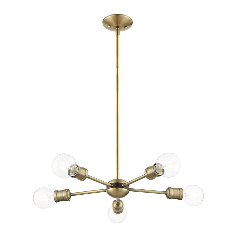 Livex Lighting 46135-01 Five Light Chandelier, Antique Brass w/ Bronzes