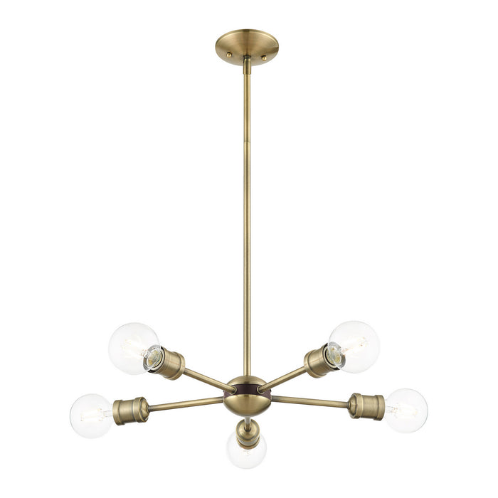 Livex Lighting 46135-01 Five Light Chandelier, Antique Brass w/ Bronzes