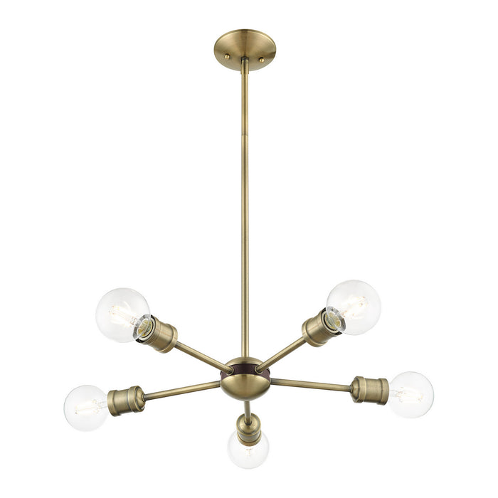 Livex Lighting 46135-01 Five Light Chandelier, Antique Brass w/ Bronzes
