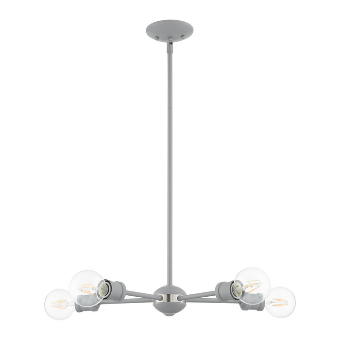Livex Lighting 46135-80 Five Light Chandelier, Nordic Gray w/ Brushed Nickels