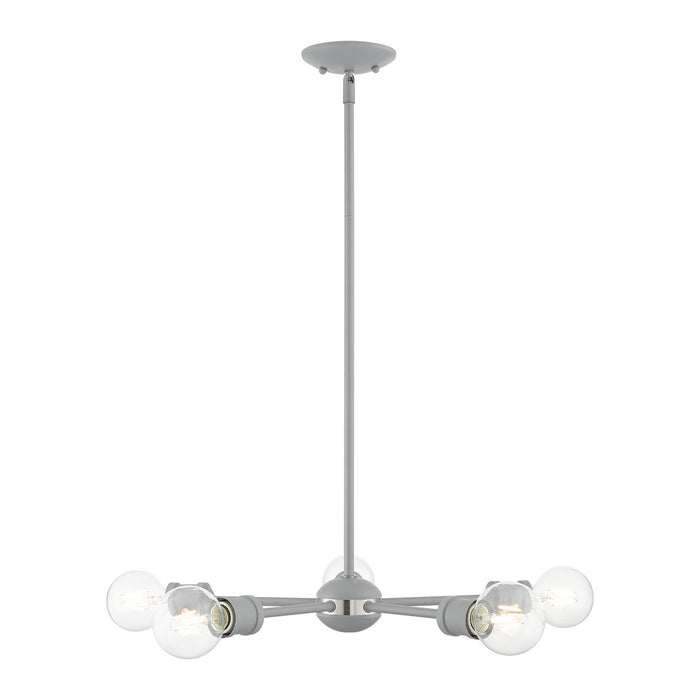 Livex Lighting 46135-80 Five Light Chandelier, Nordic Gray w/ Brushed Nickels