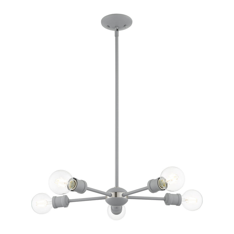 Livex Lighting 46135-80 Five Light Chandelier, Nordic Gray w/ Brushed Nickels