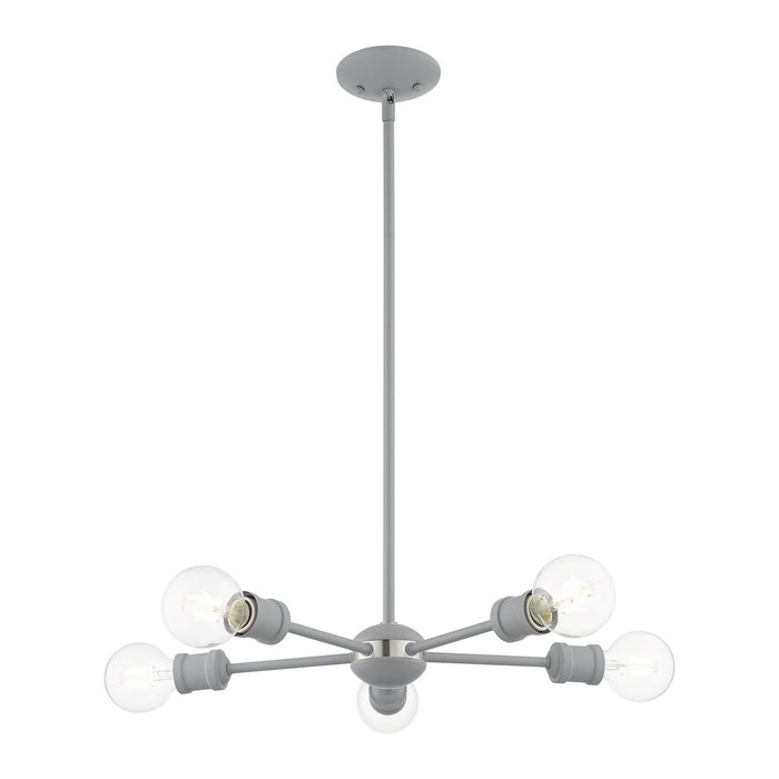 Livex Lighting 46135-80 Five Light Chandelier, Nordic Gray w/ Brushed Nickels