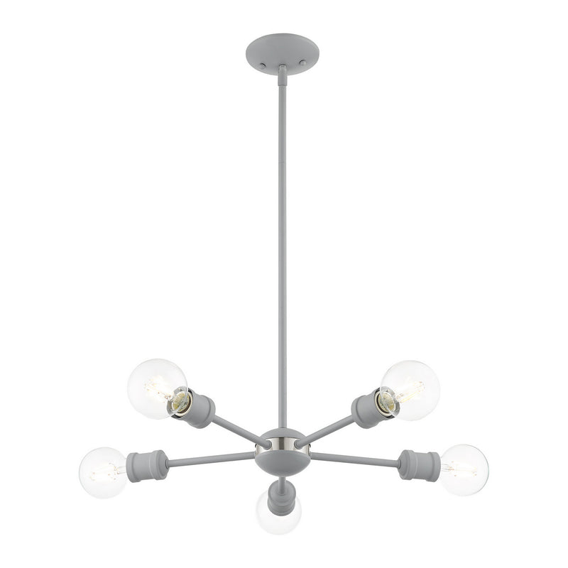 Livex Lighting 46135-80 Five Light Chandelier, Nordic Gray w/ Brushed Nickels