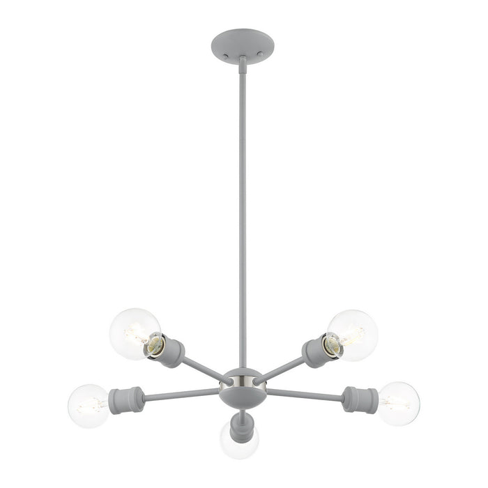 Livex Lighting 46135-80 Five Light Chandelier, Nordic Gray w/ Brushed Nickels