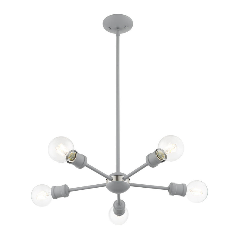 Livex Lighting 46135-80 Five Light Chandelier, Nordic Gray w/ Brushed Nickels