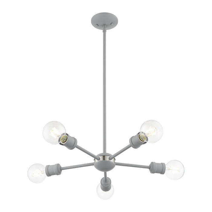 Livex Lighting 46135-80 Five Light Chandelier, Nordic Gray w/ Brushed Nickels