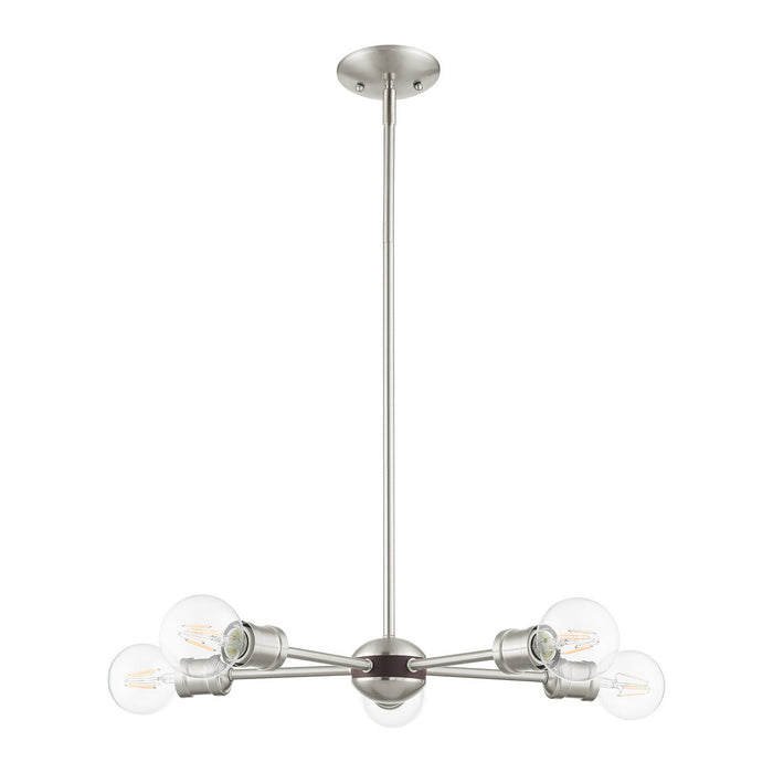 Livex Lighting 46135-91 Five Light Chandelier, Brushed Nickel w/ Bronzes
