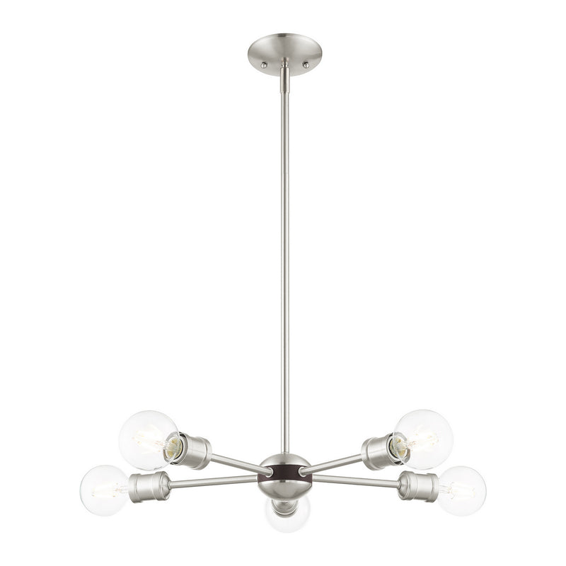 Livex Lighting 46135-91 Five Light Chandelier, Brushed Nickel w/ Bronzes
