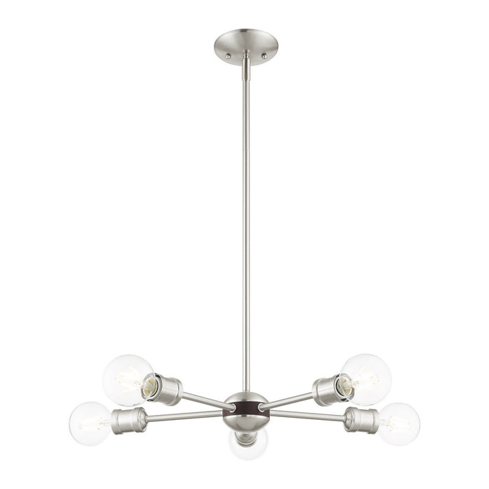 Livex Lighting 46135-91 Five Light Chandelier, Brushed Nickel w/ Bronzes
