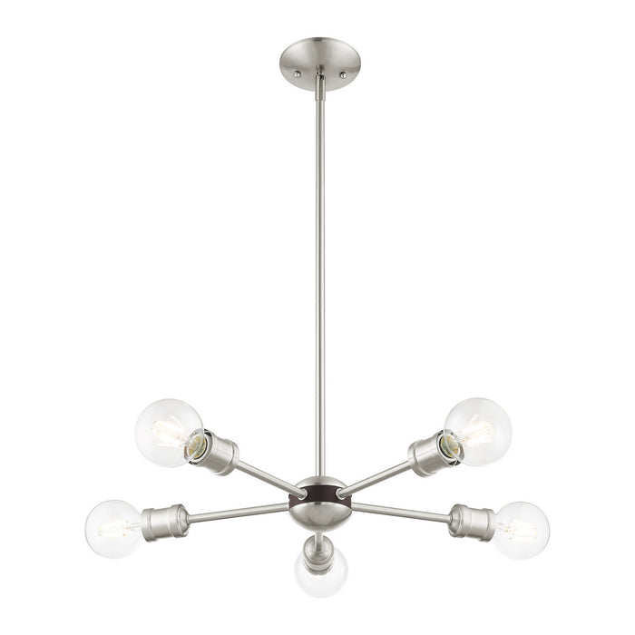 Livex Lighting 46135-91 Five Light Chandelier, Brushed Nickel w/ Bronzes