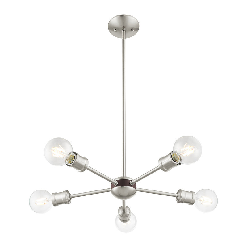 Livex Lighting 46135-91 Five Light Chandelier, Brushed Nickel w/ Bronzes