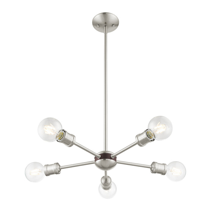 Livex Lighting 46135-91 Five Light Chandelier, Brushed Nickel w/ Bronzes