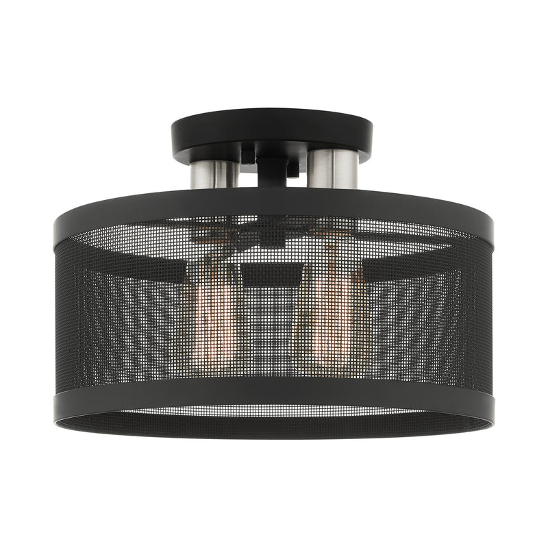 Livex Lighting 46217-04 Two Light Semi Flush Mount, Black w/ Brushed Nickels