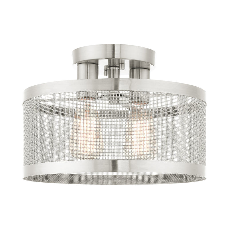 Livex Lighting 46217-91 Two Light Semi Flush Mount, Brushed Nickel