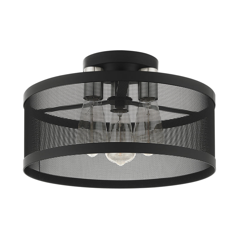 Livex Lighting 46218-04 Three Light Semi Flush Mount, Black w/ Brushed Nickels