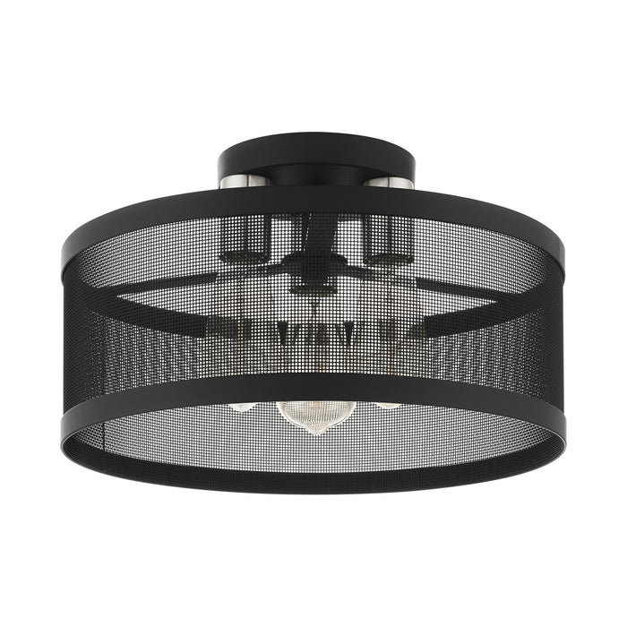Livex Lighting 46218-04 Three Light Semi Flush Mount, Black w/ Brushed Nickels