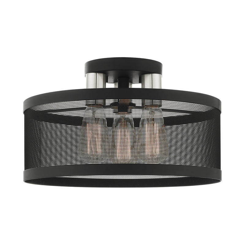 Livex Lighting 46218-04 Three Light Semi Flush Mount, Black w/ Brushed Nickels