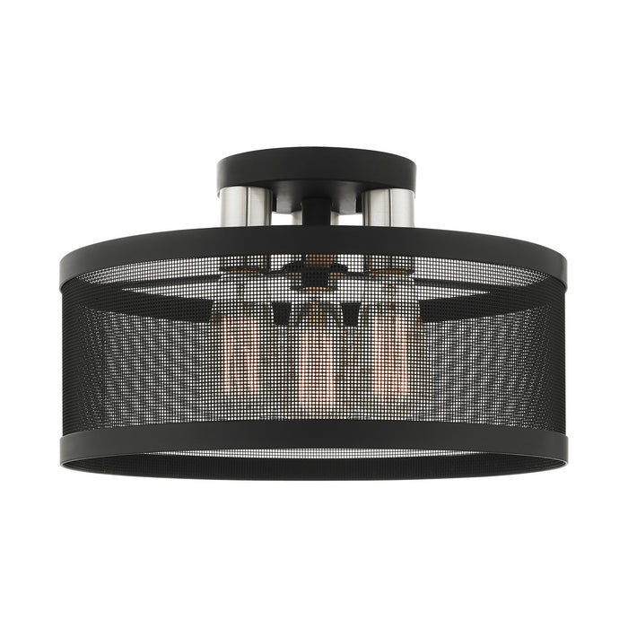 Livex Lighting 46218-04 Three Light Semi Flush Mount, Black w/ Brushed Nickels