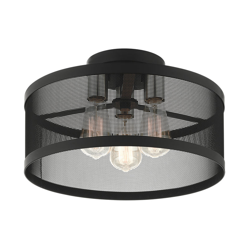 Livex Lighting 46218-04 Three Light Semi Flush Mount, Black w/ Brushed Nickels