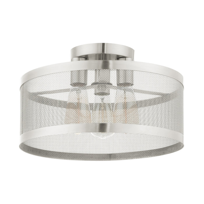Livex Lighting 46218-91 Three Light Semi Flush Mount, Brushed Nickel