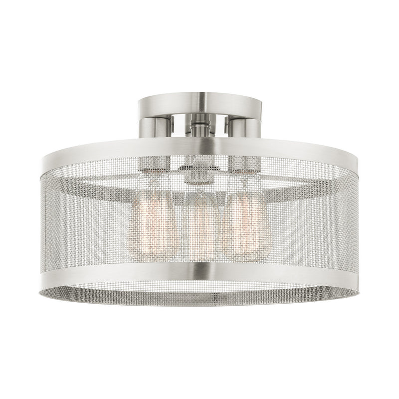 Livex Lighting 46218-91 Three Light Semi Flush Mount, Brushed Nickel