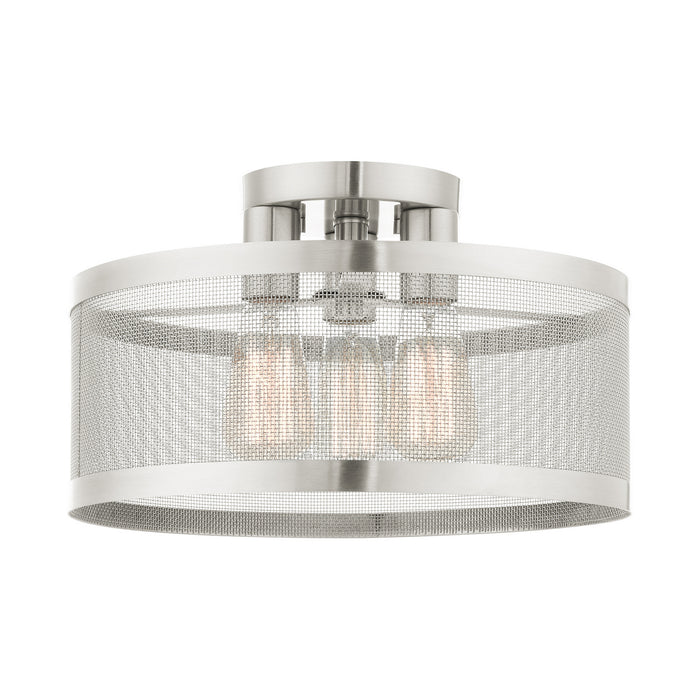 Livex Lighting 46218-91 Three Light Semi Flush Mount, Brushed Nickel