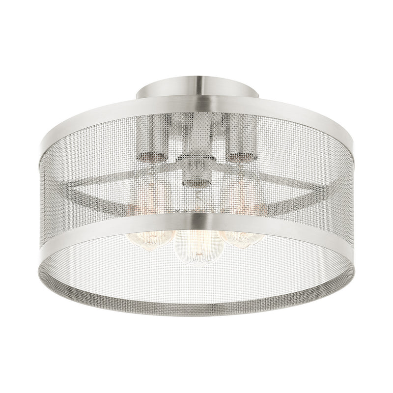 Livex Lighting 46218-91 Three Light Semi Flush Mount, Brushed Nickel