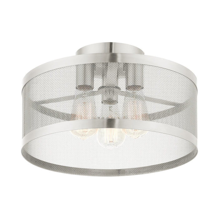 Livex Lighting 46218-91 Three Light Semi Flush Mount, Brushed Nickel