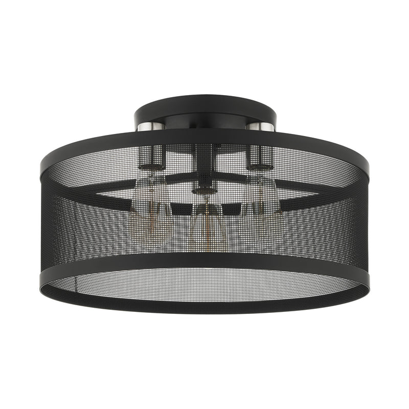 Livex Lighting 46219-04 Three Light Semi Flush Mount, Black w/ Brushed Nickels
