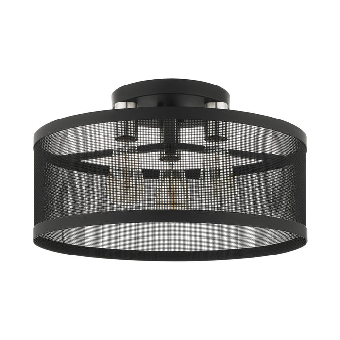 Livex Lighting 46219-04 Three Light Semi Flush Mount, Black w/ Brushed Nickels