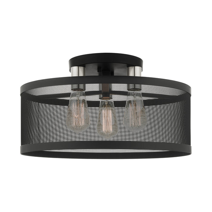 Livex Lighting 46219-04 Three Light Semi Flush Mount, Black w/ Brushed Nickels