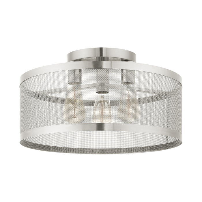Livex Lighting 46219-91 Three Light Semi Flush Mount, Brushed Nickel