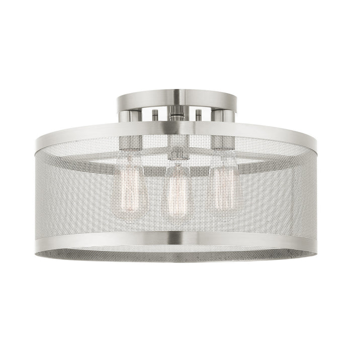 Livex Lighting 46219-91 Three Light Semi Flush Mount, Brushed Nickel