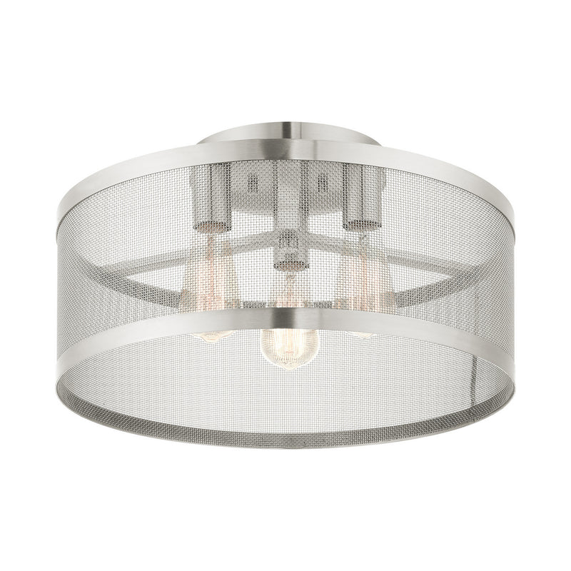 Livex Lighting 46219-91 Three Light Semi Flush Mount, Brushed Nickel
