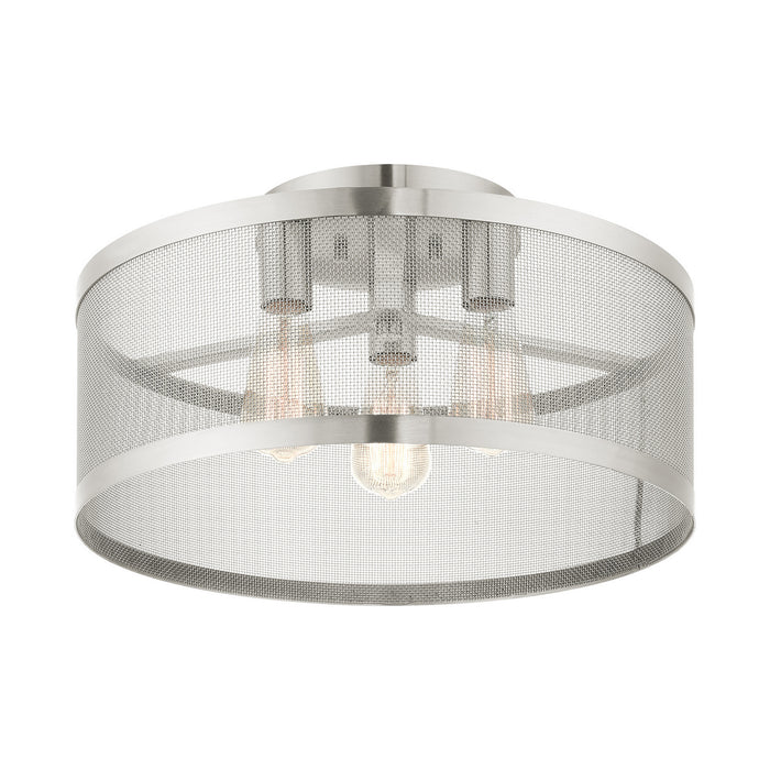 Livex Lighting 46219-91 Three Light Semi Flush Mount, Brushed Nickel