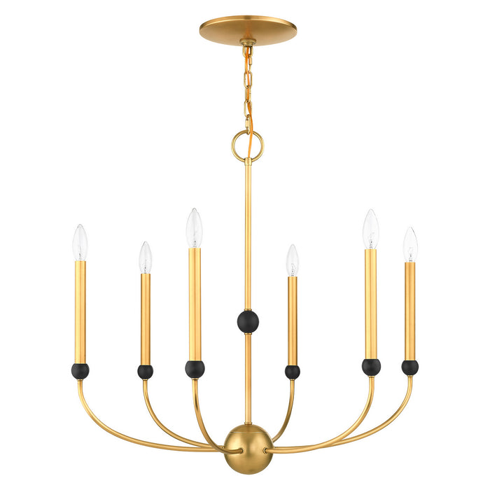 Livex Lighting 46316-08 Six Light Chandelier, Natural Brass w/ Bronzes