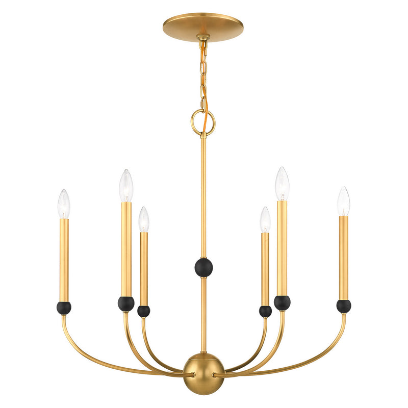 Livex Lighting 46316-08 Six Light Chandelier, Natural Brass w/ Bronzes