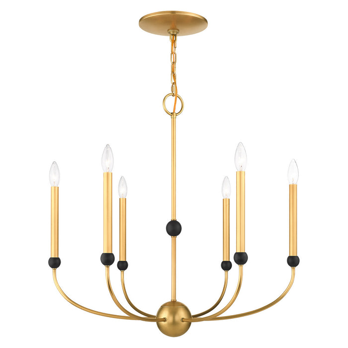 Livex Lighting 46316-08 Six Light Chandelier, Natural Brass w/ Bronzes