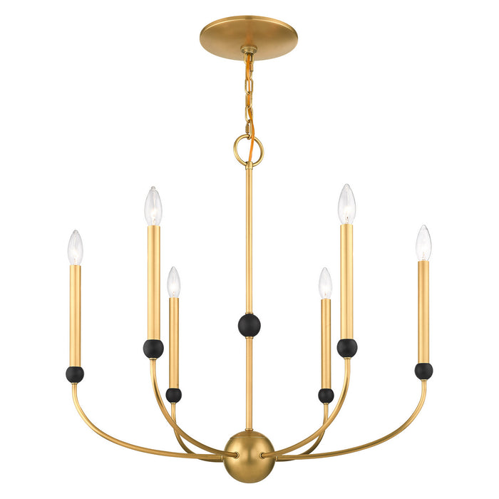Livex Lighting 46316-08 Six Light Chandelier, Natural Brass w/ Bronzes