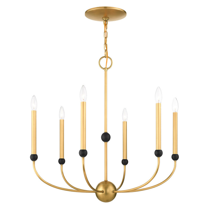Livex Lighting 46316-08 Six Light Chandelier, Natural Brass w/ Bronzes