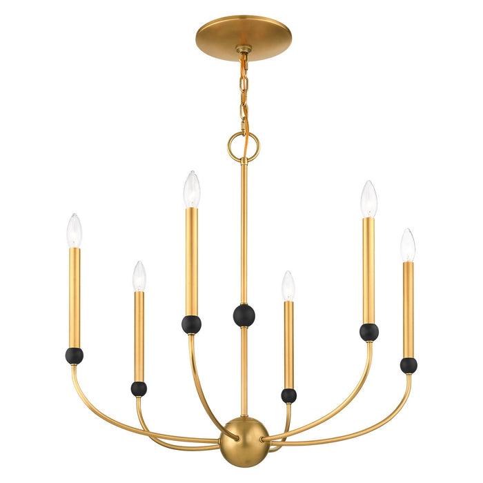 Livex Lighting 46316-08 Six Light Chandelier, Natural Brass w/ Bronzes