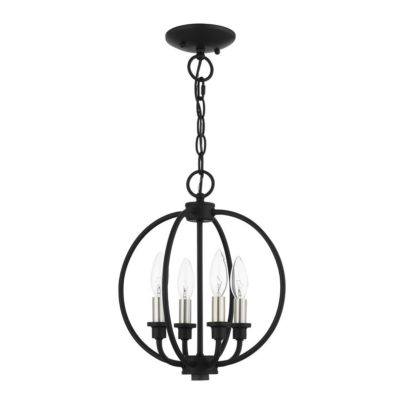 Livex Lighting 4664-04 Four Light Convertible Semi Flush/Chandelier, Black w/ Brushed Nickels
