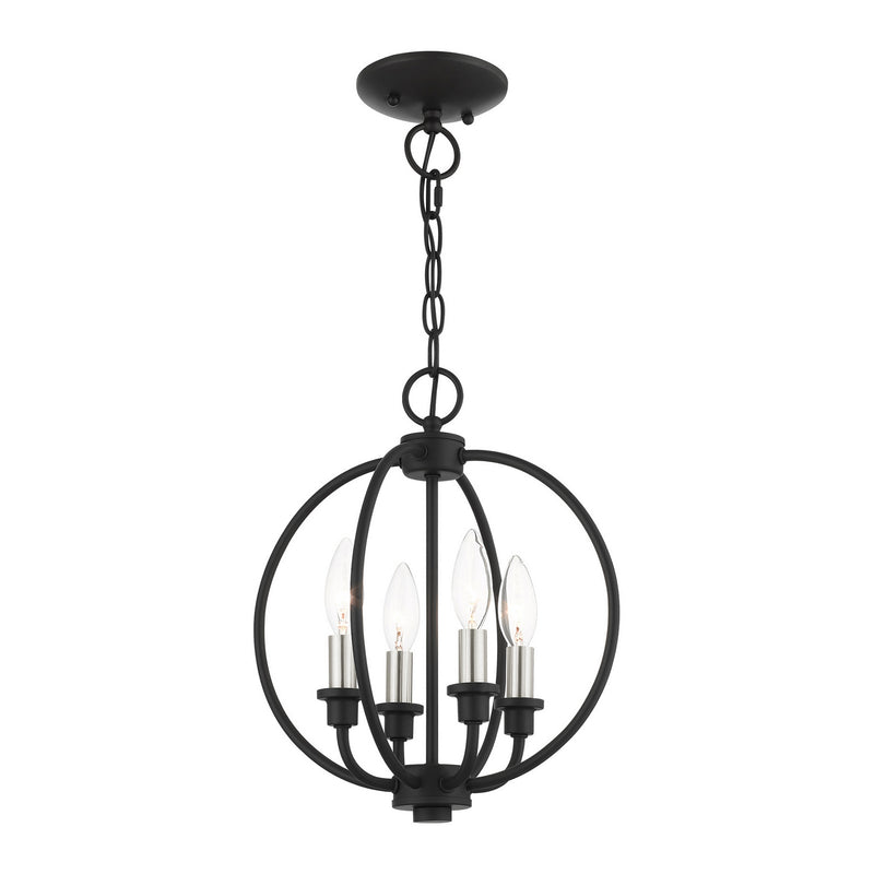 Livex Lighting 4664-04 Four Light Convertible Semi Flush/Chandelier, Black w/ Brushed Nickels